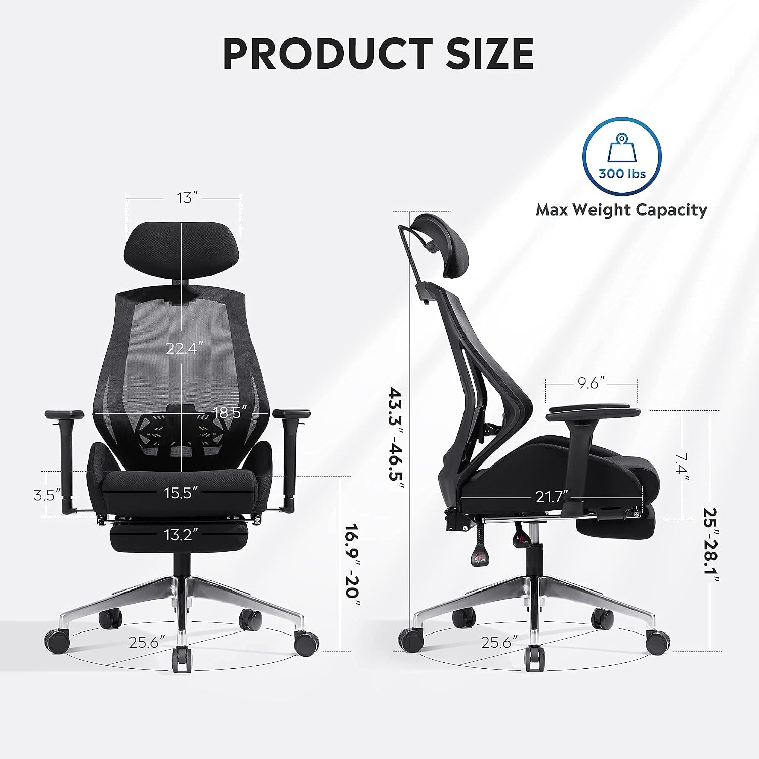 DEVAISE Ergonomics Recliner Office Chair, High Back Mesh Computer Desk Chair with 3D Armrest Adjustable Headrest Lumbar and Footrest Support