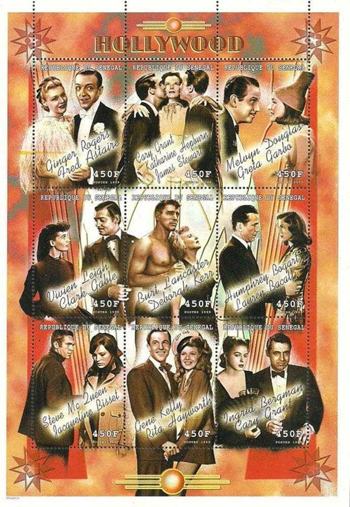 Stamps-Hobby: Senegal 1999 Hollywood Cinema, Film, Actors Bogart, Astaire Leigh Hayward | 9v Mint Thematic Stamps (1 Full Sheet)