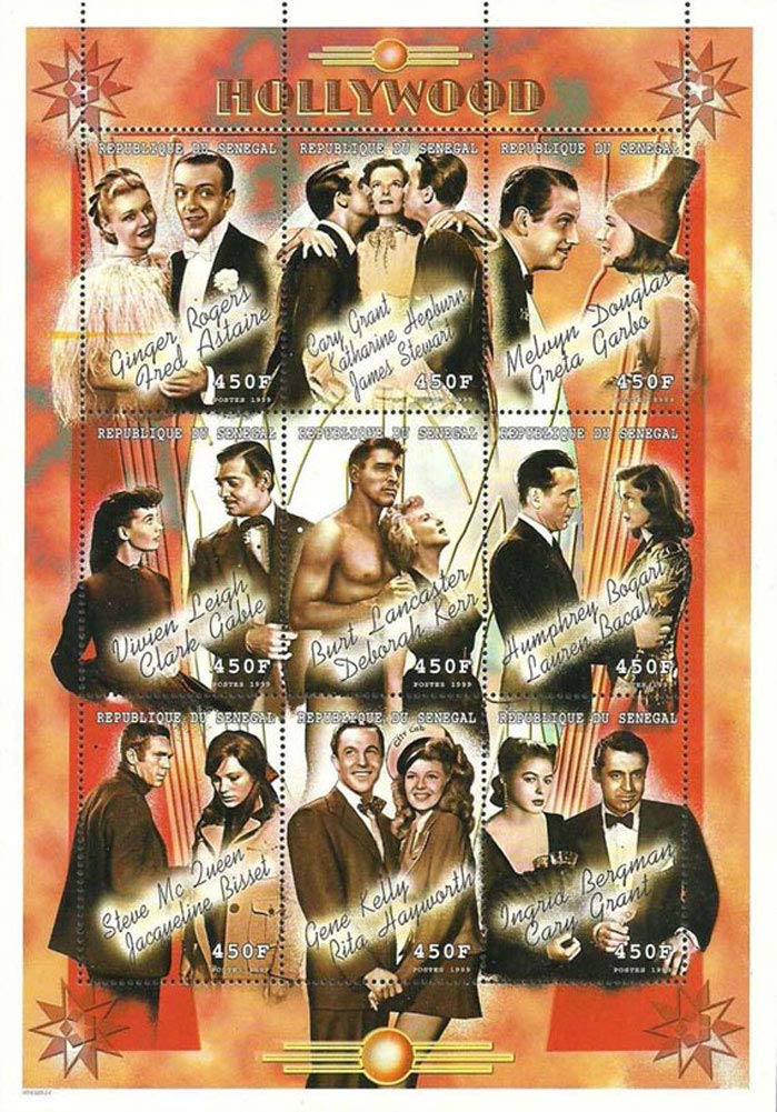 Stamps-Hobby: Senegal 1999 Hollywood Cinema, Film, Actors Bogart, Astaire Leigh Hayward | 9v Mint Thematic Stamps (1 Full Sheet)