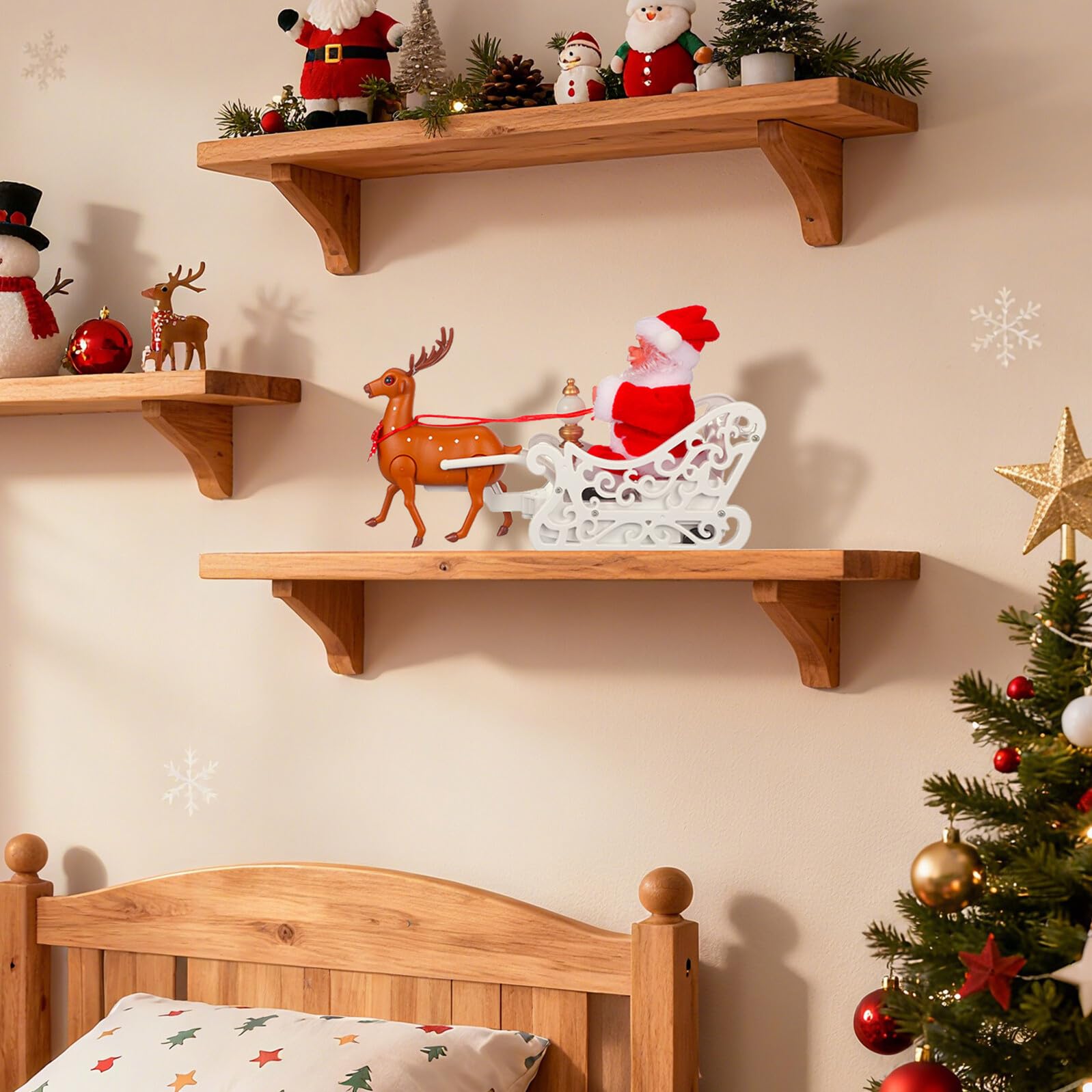Decorazione Natalizia Elettrica Babbo Natale Renna Tirata Statuetta da Tavolo per Feste di Natale Ornamento Creativo e Resistente