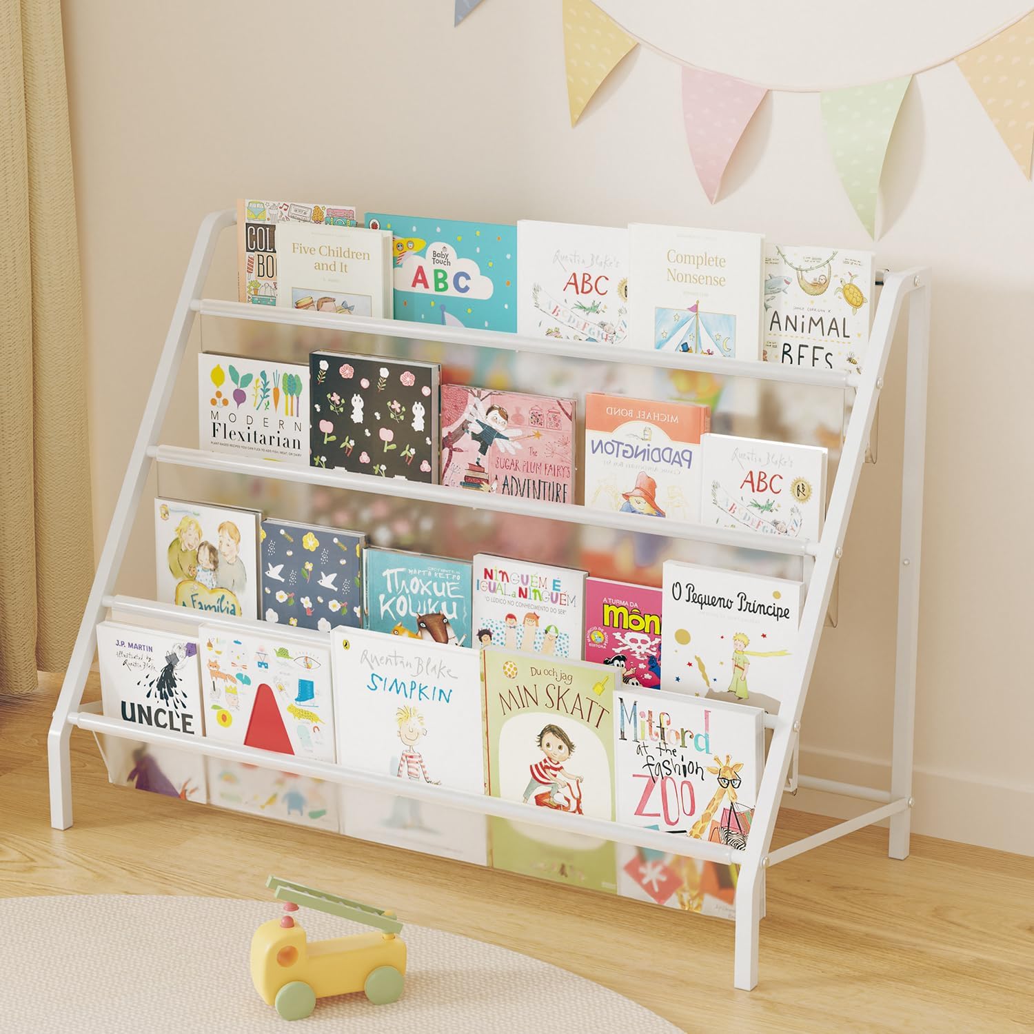 High-Transparent 4 Tier Kids Bookshelf, Sturdy Metal Large Size Book Rack Storage for Kids - Toddler Book Shelf Display for Nurasery, Kids Room, Deep Size Bookshelf Hold More Books - Image 2