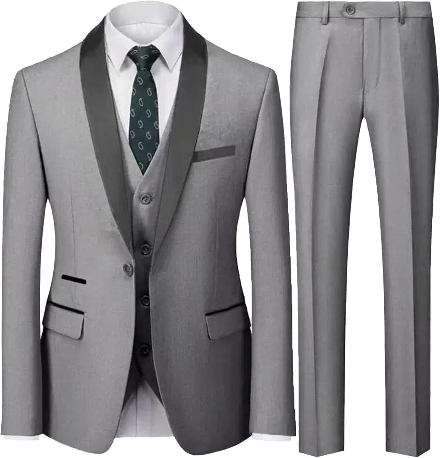 Men's Suits Slim Fit 3 Piece Tuxedo Suit Set One Button Blazer Jacket Vest and Pants Sets for Wedding Party Prom