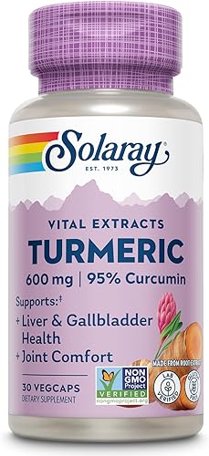 Vista 8 de SOLARAY Suplemento de cúrcuma de 600 mg - Raíz de cúrcuma con 95% de curcumina - Suplemento de apoyo articular - Salud de las articulaciones