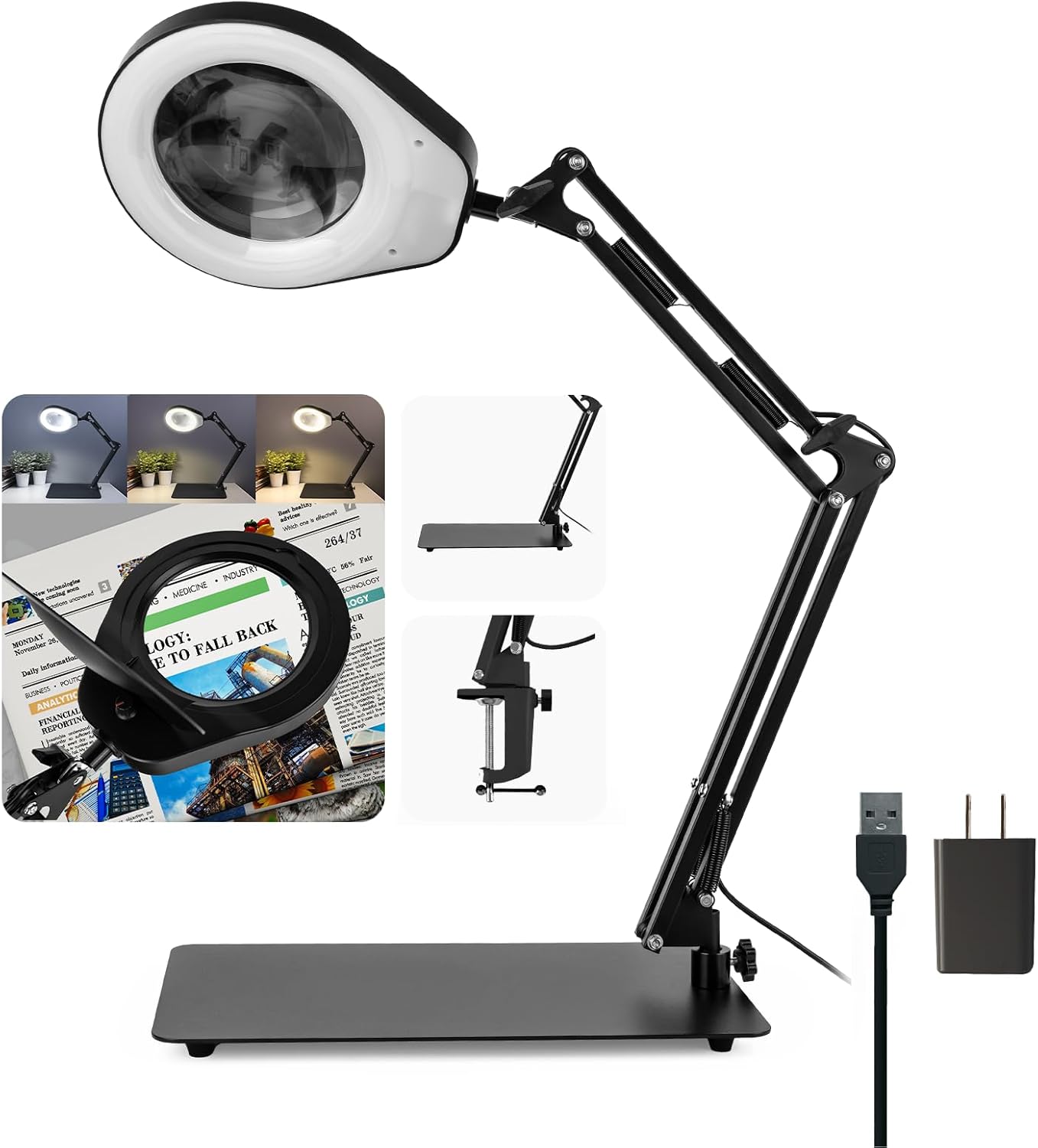 10X Magnifying Glass with Light and Stand,Dimmable Flexible Magnifying Craft Ligh, LED Lighted Magnifier Hands Free for Close Work Craft Reading Painting Hobby(White-04)