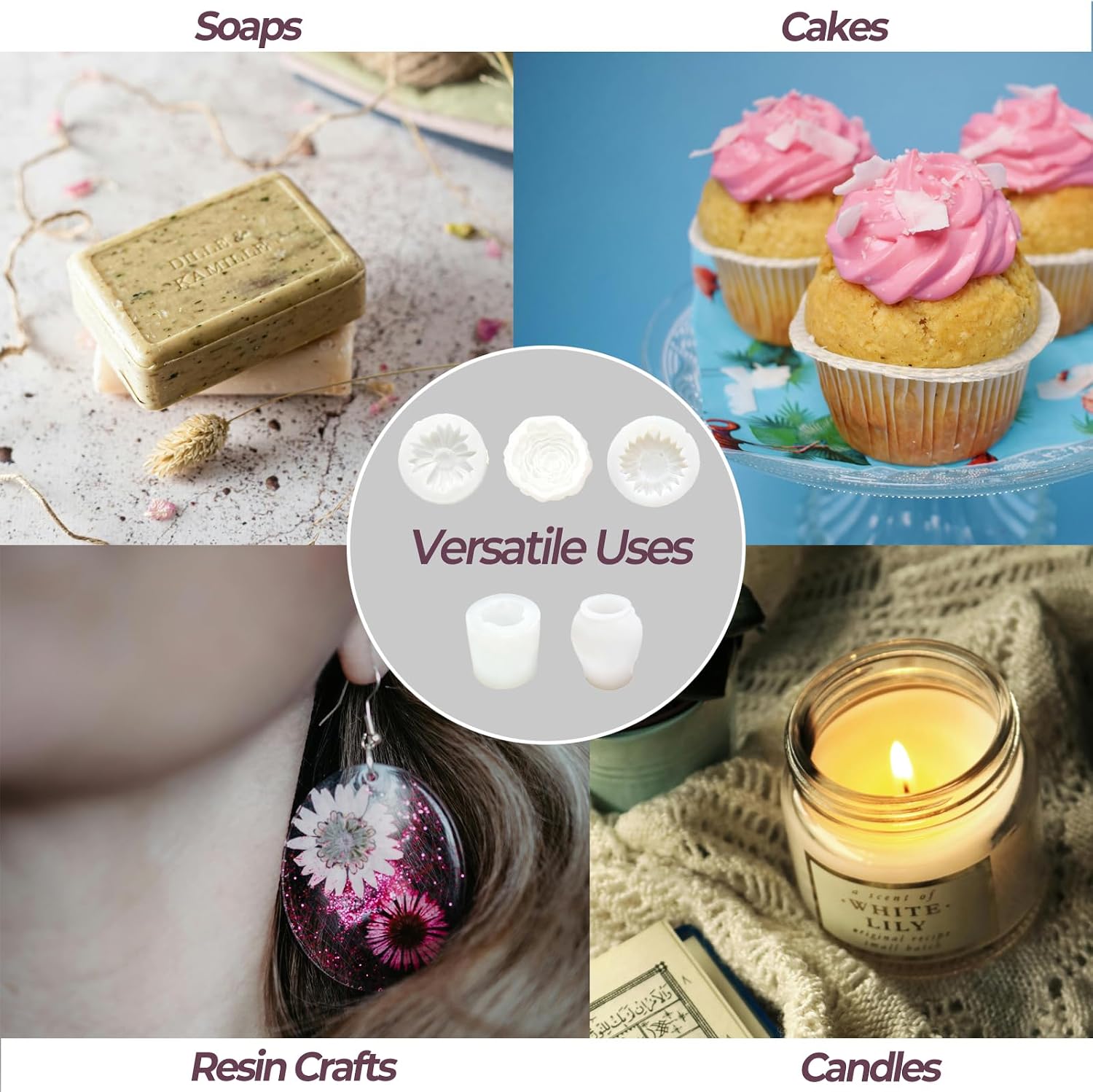 5PCS Flower Silicone Molds, 3D Candle Molds for Candle Making