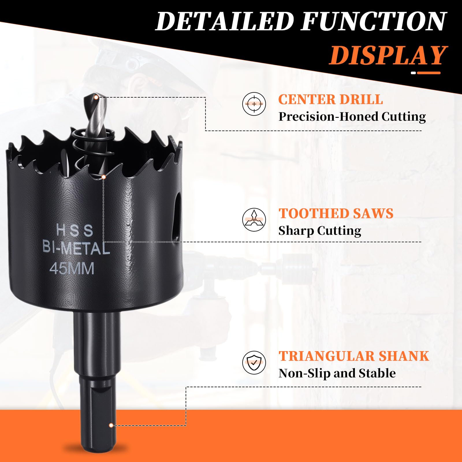 METALLIXITY Bi-Metal Hole Saw 1-3/4", M42 HSS Circular Head 45mm Hole Cutter with Center Drill Bit - Image 3