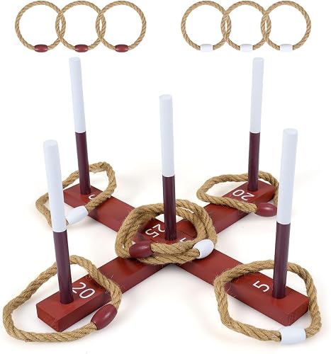 Jeux de Lancer d'Anneaux en Bois avec 5 Baguettes et 6 A COSTWAY