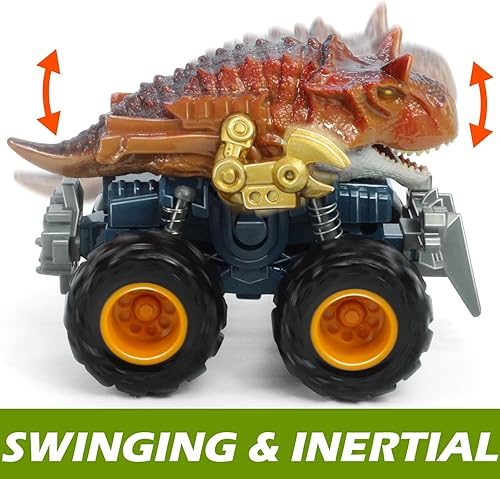 Miniatura 6 de Oriate Carros de juguete ATV de dinosaurio accionados por fricción para niños, camión monstruo Carnotaurus con brazo robótico, fantástico cumpleaños