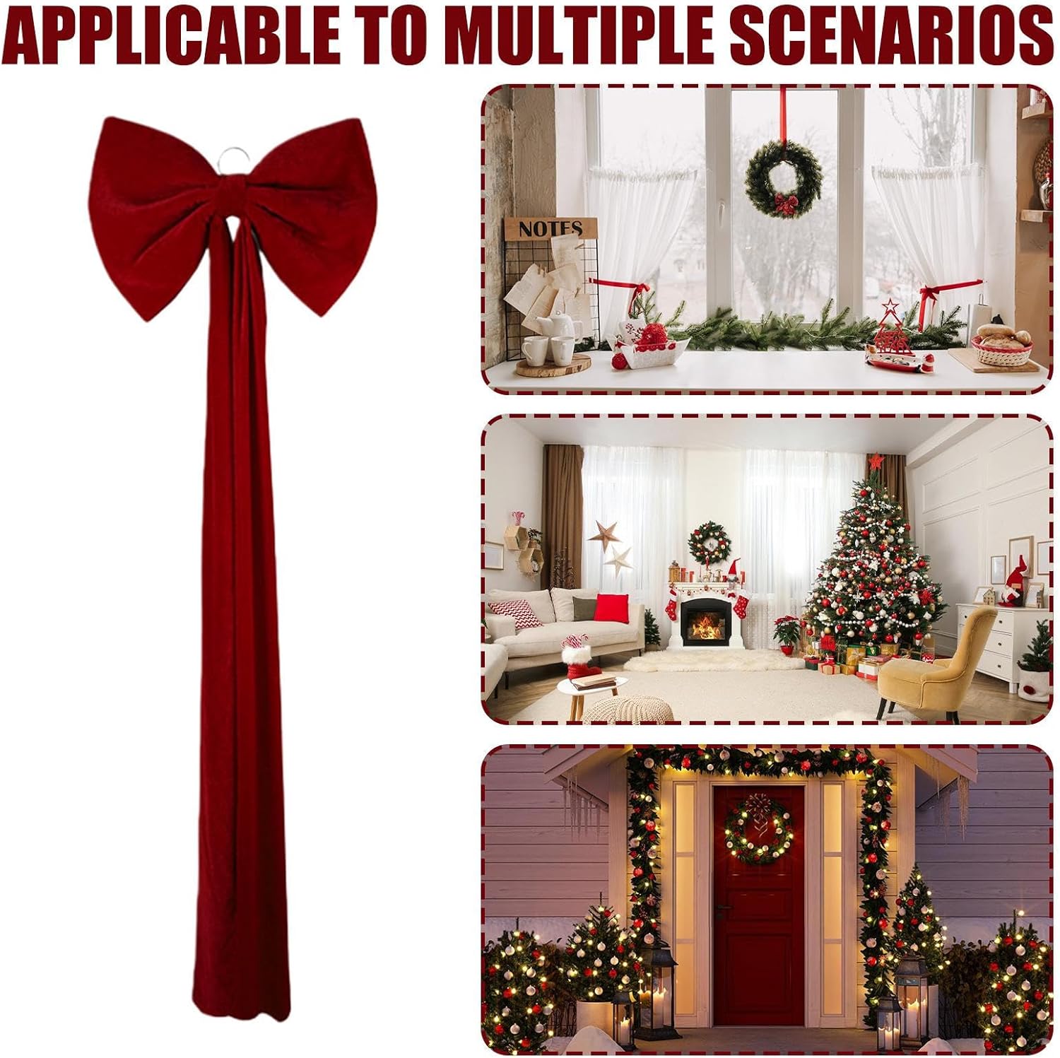 Christmas Tree Topper Bow - Decoration, Seasonal Bows with Elegant Finish, Velvet Bow Topper, Holiday Accessory with Stylish Design, Christmas Decor for Wreath and Door, Home and Party Use