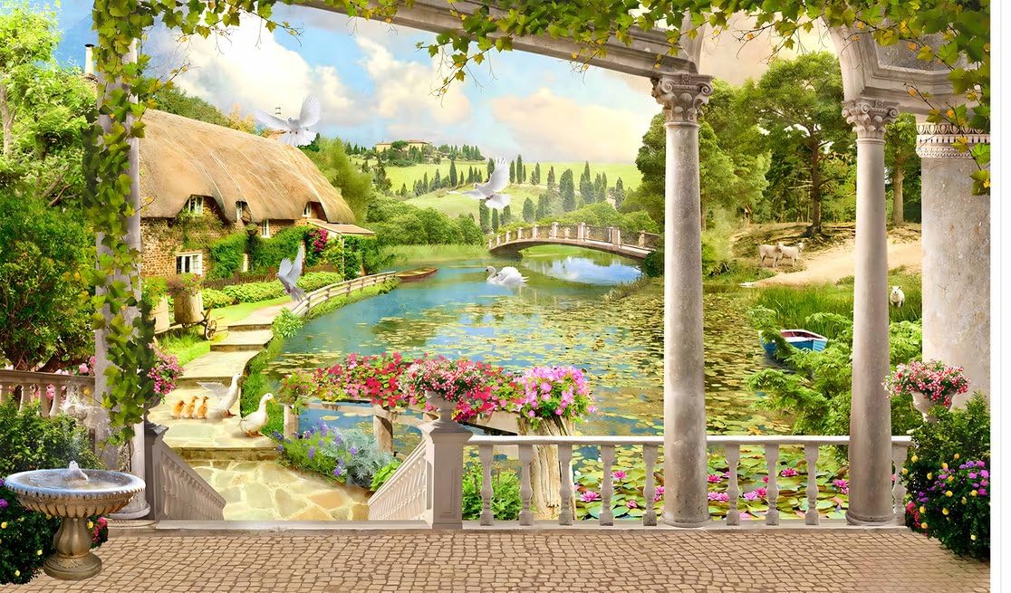 Backdropon Green Mountains 3D Wall Murals Backdrop, Countryside Scenery Removable Banner Panoramic Murals, Suitable for Home Decor Living Room Decoration Wall Size 5Feet Height and 8Feet Width(5 * 8)-image-22