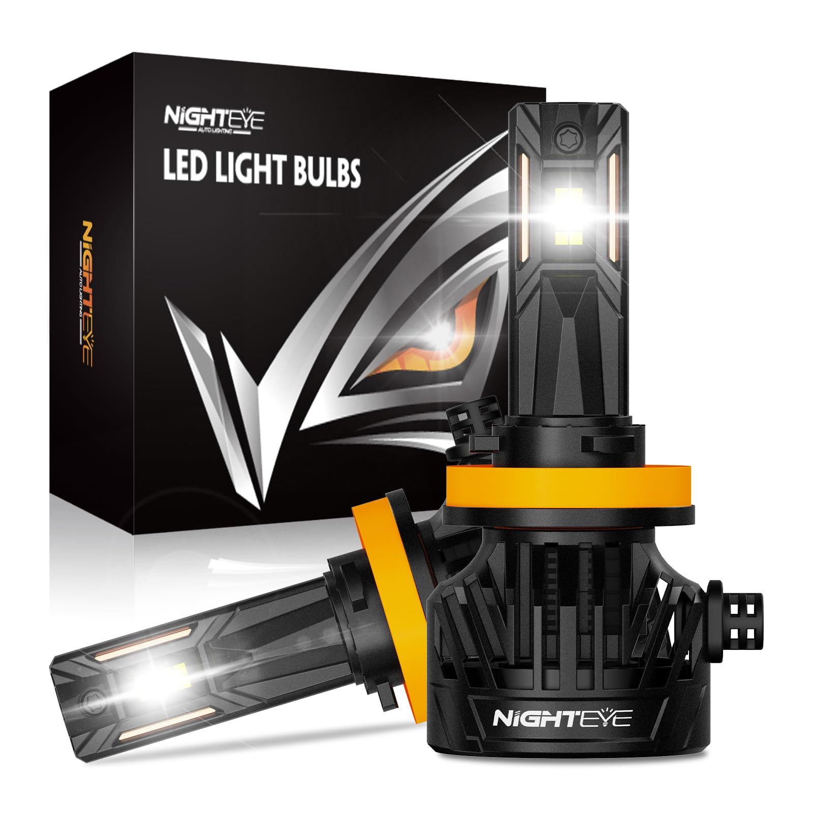 Nighteye H11 LED Headlight Bulbs, 34,000LM, 130W, Ultra-bright, 2 Pack | 6500K Cool White Super Bright, Fan cooling, IP68 Waterproof, 100,000 hours,fit H8/H9