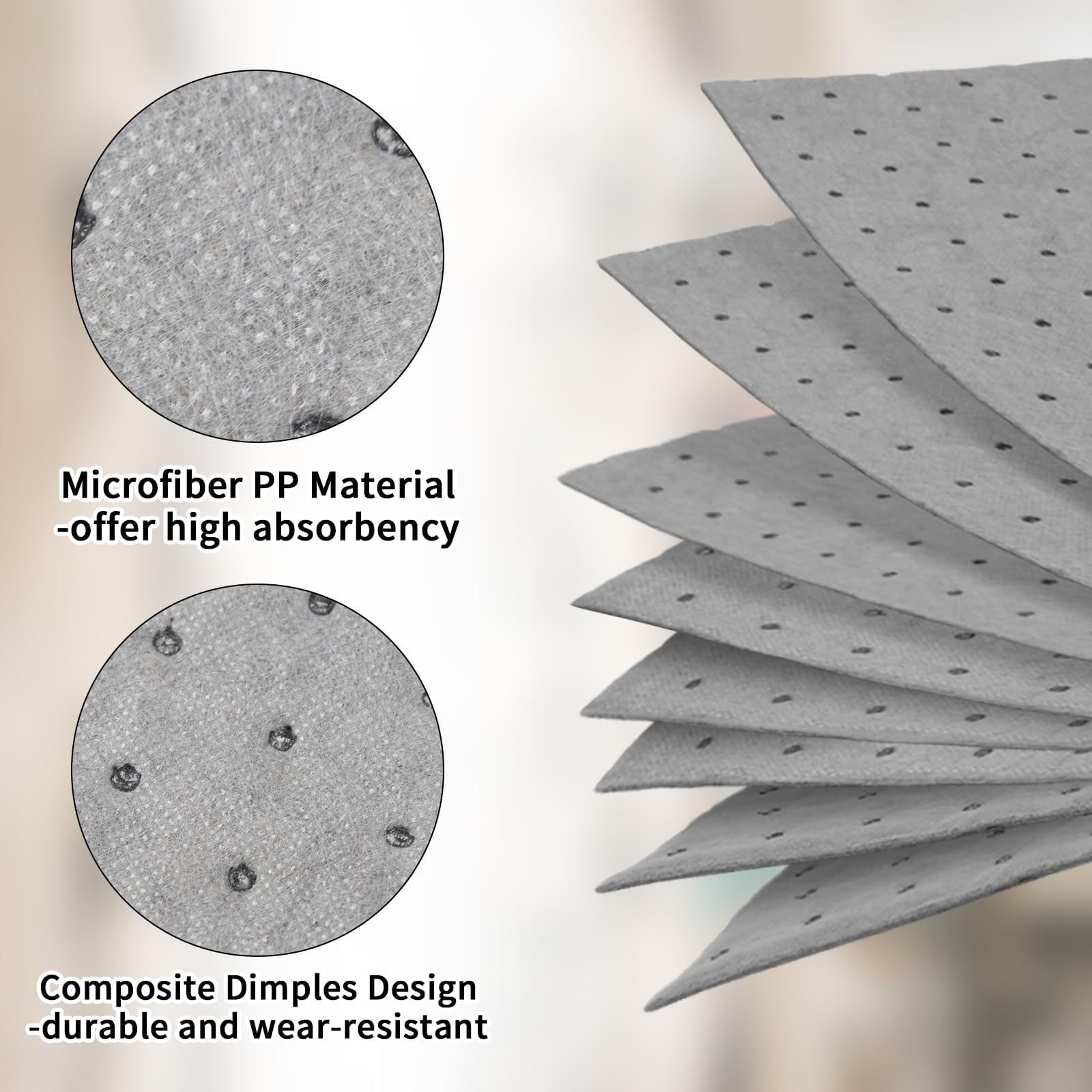 Alfombrillas industriales absorbentes de derrames, polipropileno resistente para control de fugas de aceite, agua, ácidos y álcalis en entornos interiores y de taller
