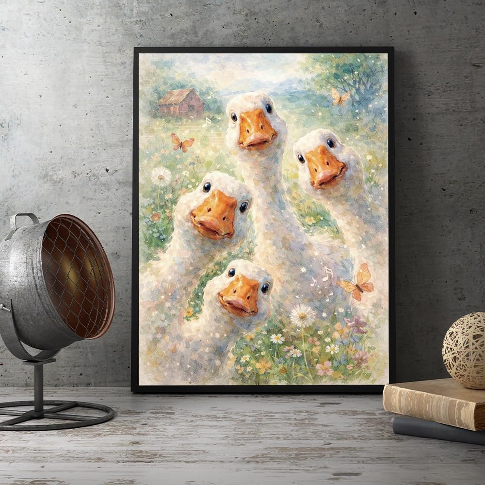 VICESESE Cute Geese Farmhouse Diamond Painting Kits for Adults, Farm Country Butterflies 5D Full Round Drill DIY Diamond Art Kits for Beginners, Gem Art and Crafts Home Wall Decor 12x16 Inch
