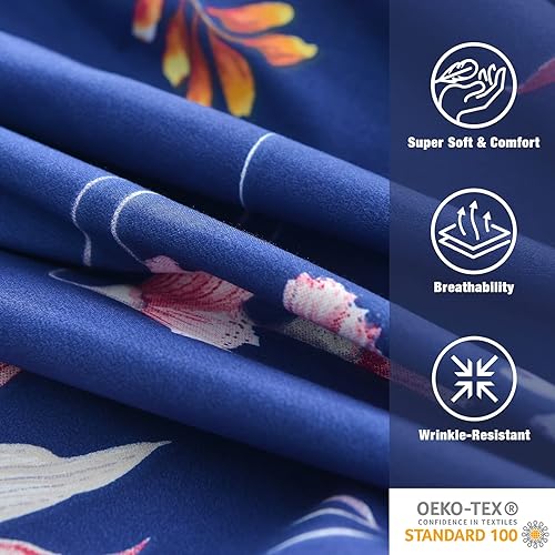 Miniatura 7 de JSD Juego de sábanas con estampado floral azul marino, tamaño King, sábanas de microfibra suave botánica, bolsillo extra profundo, 4 piezas