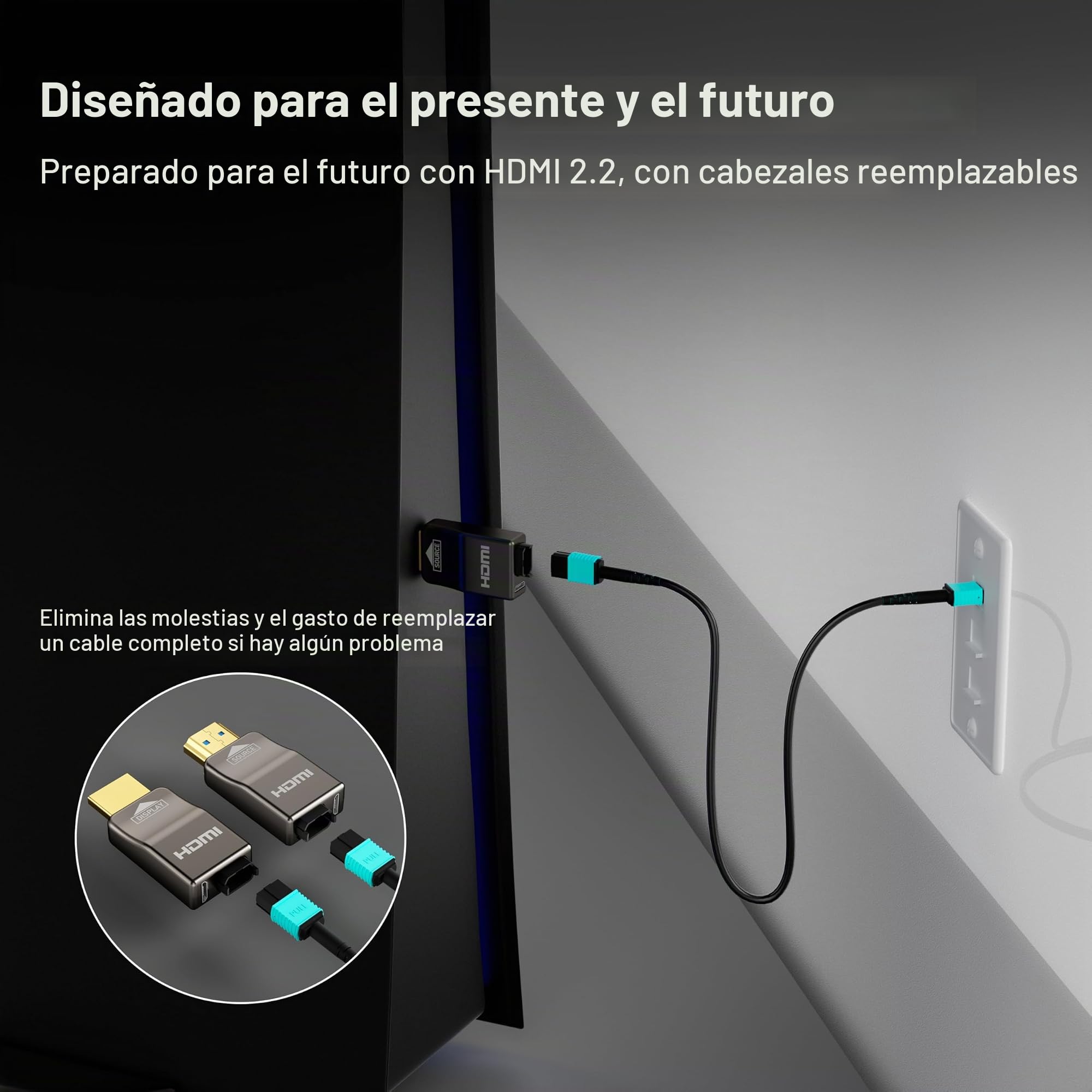 RUIPRO Cable HDMI 8K 15M de Fibra Óptica Pura Desmontable, Blindado con Acero Inoxidable, HDMI 2.1 Ultra Alta Velocidad 48Gbps, Soporta 8K@60Hz 4K@120Hz, eARC, Compatible con PS5, Xbox, TV, Proyector