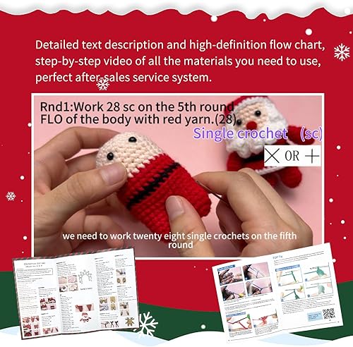 Miniatura 3 de Honkdtyun Kit de ganchillo para principiantes, tres patrones Papá Noel, ciervo de Navidad y niños. Kit de tejido para adultos y niños con tutoriales