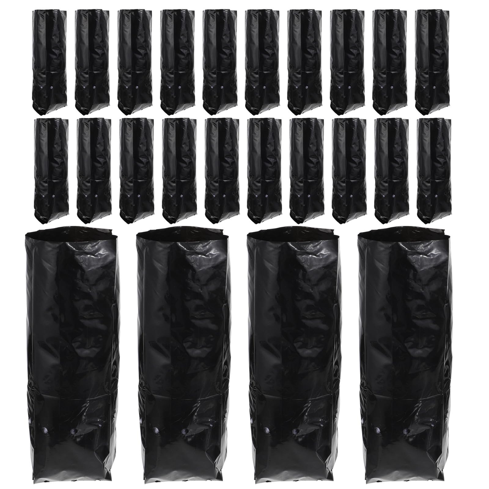 Bolsas de cultivo gruesas para un huerto exterior lleno de árboles cítricos sanos