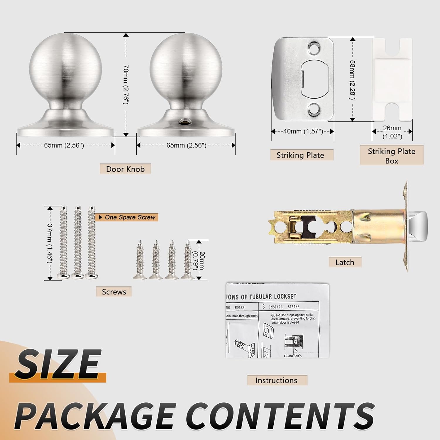 Probrico Interior Passage Door Knobs 6 Pack, Unique Classic Closet/Hallway Door Handles, Brushed Nickel Finish Door Knob Without Key