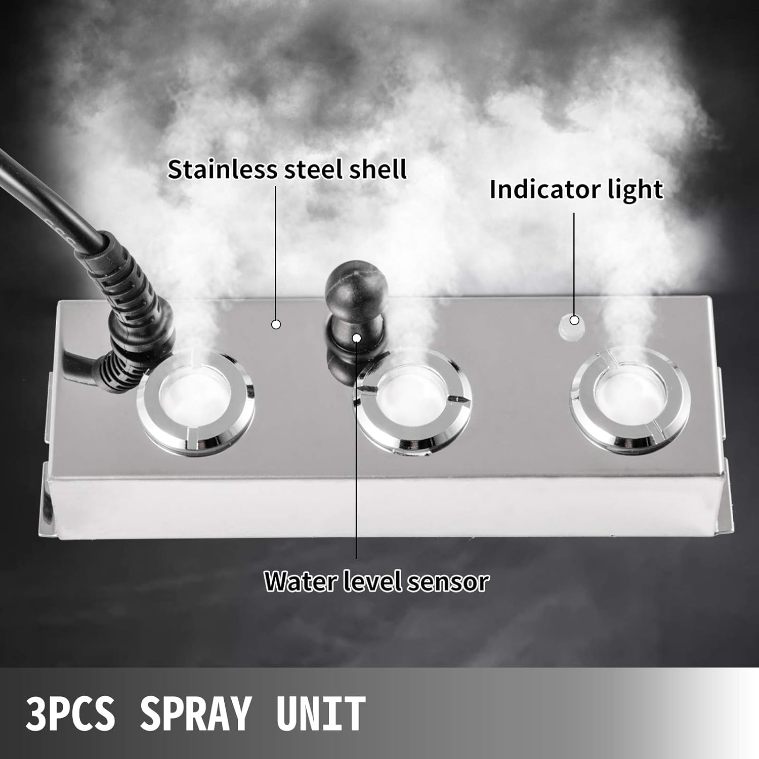 Happybuy Mist Maker 3 Head Ultrasonic Mist Fogger with Waterproof Power Supply Ultrasonic Fogger Humidifier Stainless Steel Pond Mister Fogger 1.5kg/h : Patio, Lawn & Garden