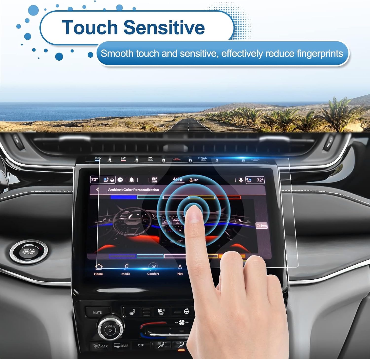 2021-2025 Grand Cherokee L Screen Protector, Uconnect® 5 10.1Inch Grand Cherokee L (Limited/Overland/Summit/Summit Reserve), 9H Tempered Glass 2023 2024 2025 Grand Cherokee L Accessories 10.1"