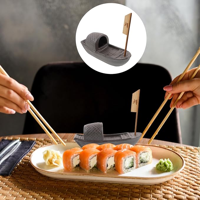 Plato Decorativo Sushi DOITOOL Cerámica Madera Café 14.5x12x5.5cm miniatura 8