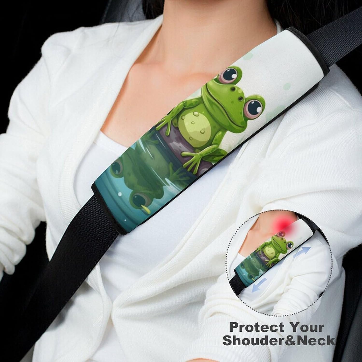 2PCS Car Seat Belt Cover, Neoprene Safety Seatbelt Shoulder Strap Covers, Frog in A Pond Harness Pads Seat Belt Protector, Car Interior Accessories Protect Your Neck and Shoulder