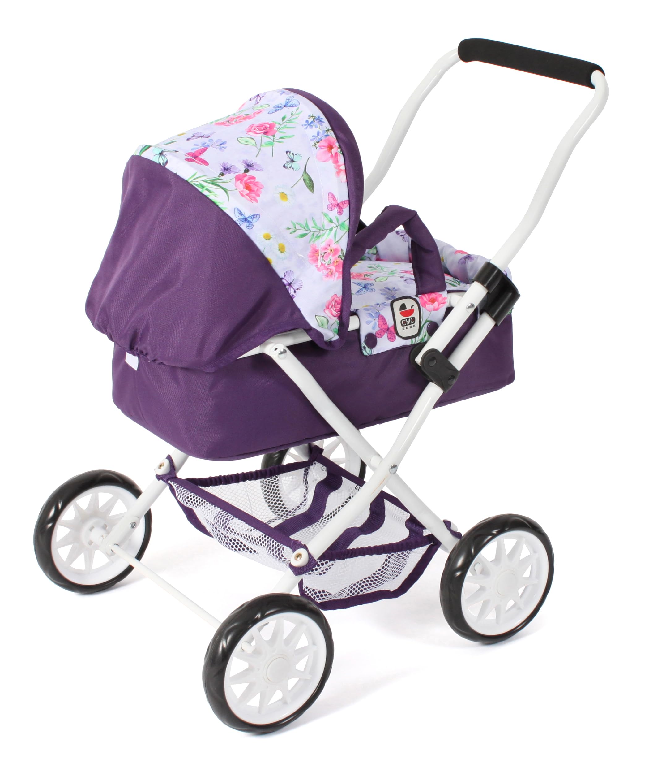 Bayer Chic 2000 - Puppenwagen Smarty, Kleiner Puppenwagen für Kinder ab 2 Jahren, Flowers, rosa, 555-53