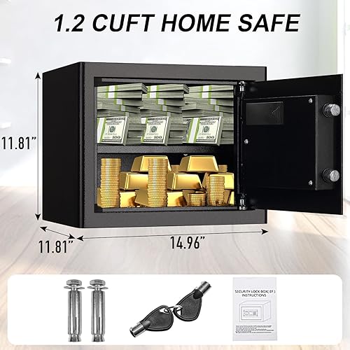 Miniatura 10 de Tenamic Caja de seguridad digital electrónica de 0.23 pies cúbicos, caja de seguridad digital con teclado, caja fuerte para gabinete, acero de
