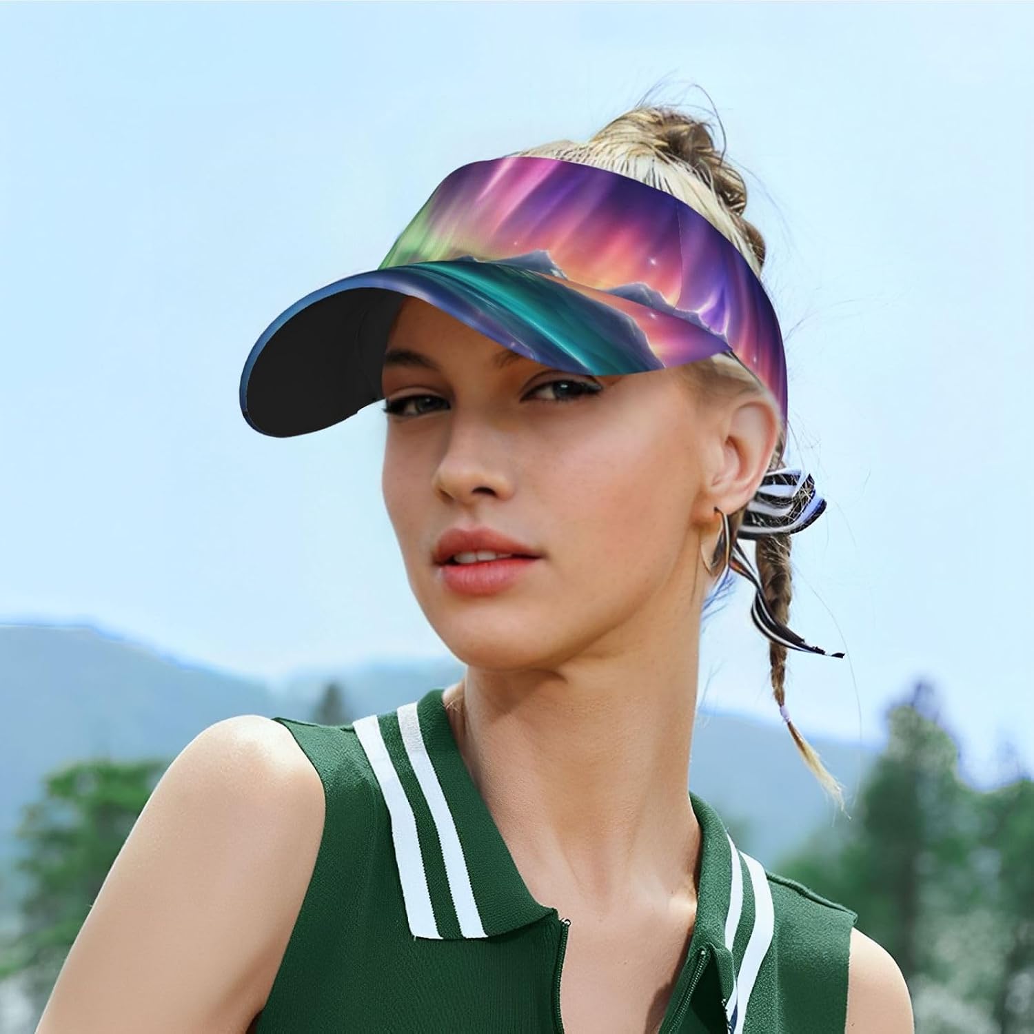 Dark Northern Lights Print Sports Sun Visor Hats Adjustable Running Golf Tennis Sun Cap for Women Men