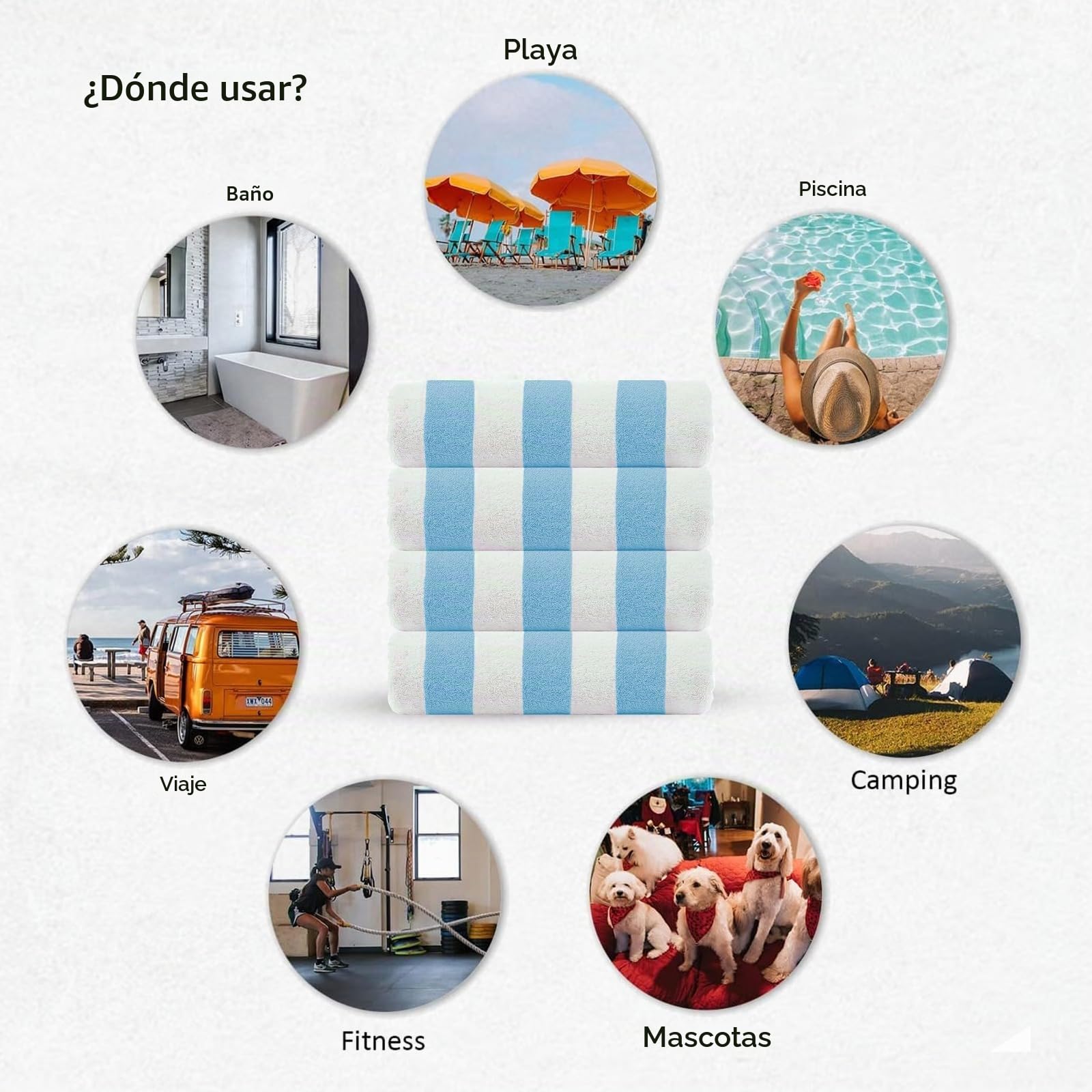 Casa Copenhagen Set Regalo 4 Toallas Playa algodón, 75x150cm, Azul bebé | Cabana – Toalla de piscina grande de 100 % algodón egipcio – 150 x 75 cm (set de regalo para mujer y hombre)