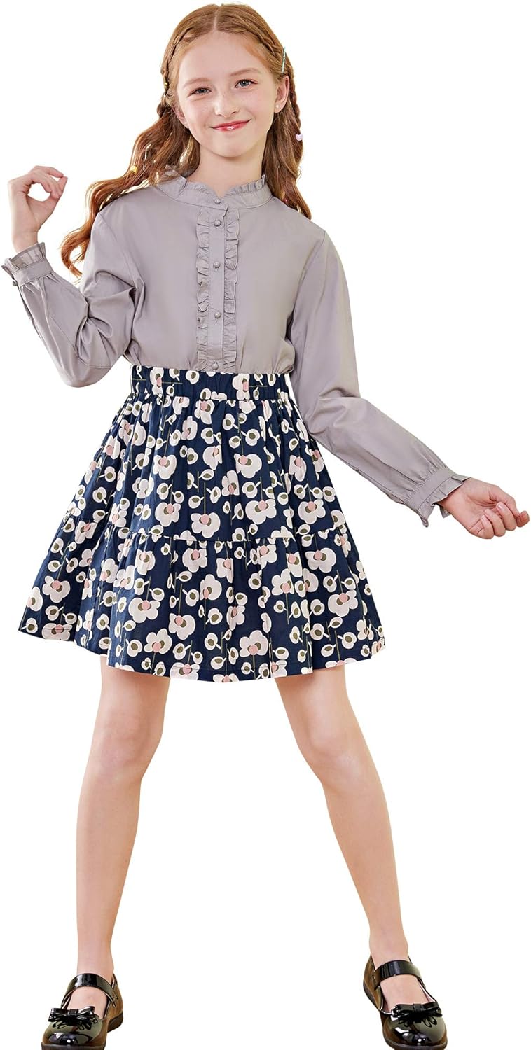 SOLOCOTE Girls White Blouse Ruffle Long Sleeve Button Down Shirts Princess Cotton Loose Soft Tops Spring and Summer 3-14Y: Clothing, Shoes & Jewelry