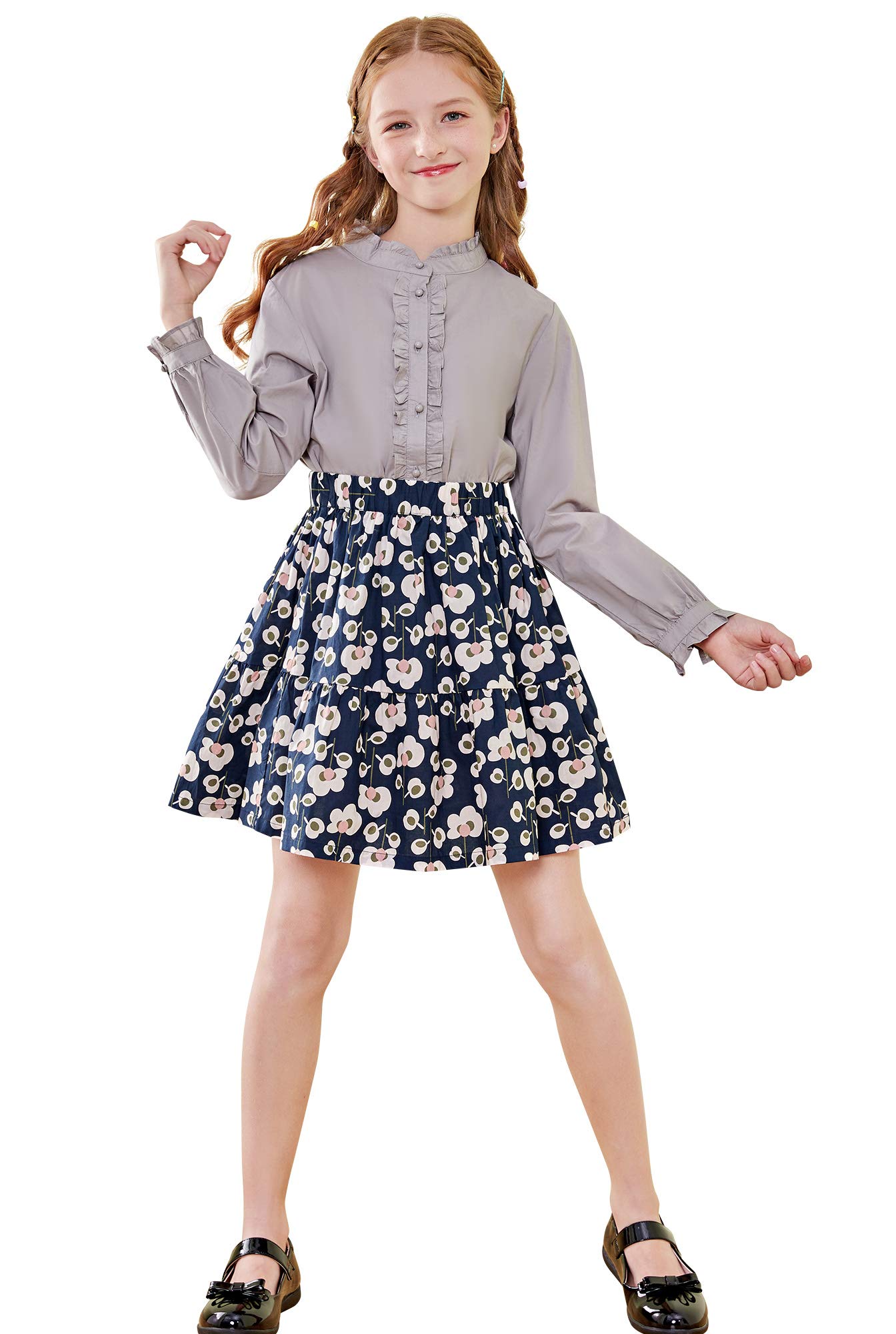 SOLOCOTE Chemise Blanche pour Fille à Volants, Manches Longues, boutonnée sur Le Devant, Chemises de Princesse en Coton, Tops Amples et Doux, Printemps et été
