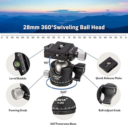 Miniatura 2 de CAVIX AT2542 - Trípode de viaje de aluminio ligero portátil para cámara con cabezal de bola de placa de liberación rápida de 14 pulgadas carga