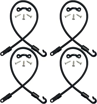 Pristis 4 pcs 18 High Strength Rod Straps for Boat, Elastic Durable Deck Mount Fishing Rod Tamer, Strong Rubber Bass Pole Keeper Adjustable Tie Down Saver with Stainless Screws for Kayak Trunk Bed