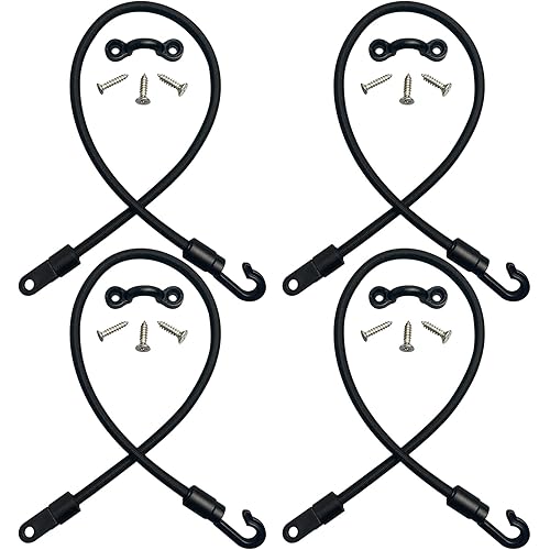 Pristis 4 pcs 18'' High Strength Rod Straps for Boat, Elastic Durable Deck Mount Fishing Rod Tamer, Strong Rubber Bass Pole Keeper Adjustable Tie Down Saver with Stainless Screws for Kayak Trunk Bed