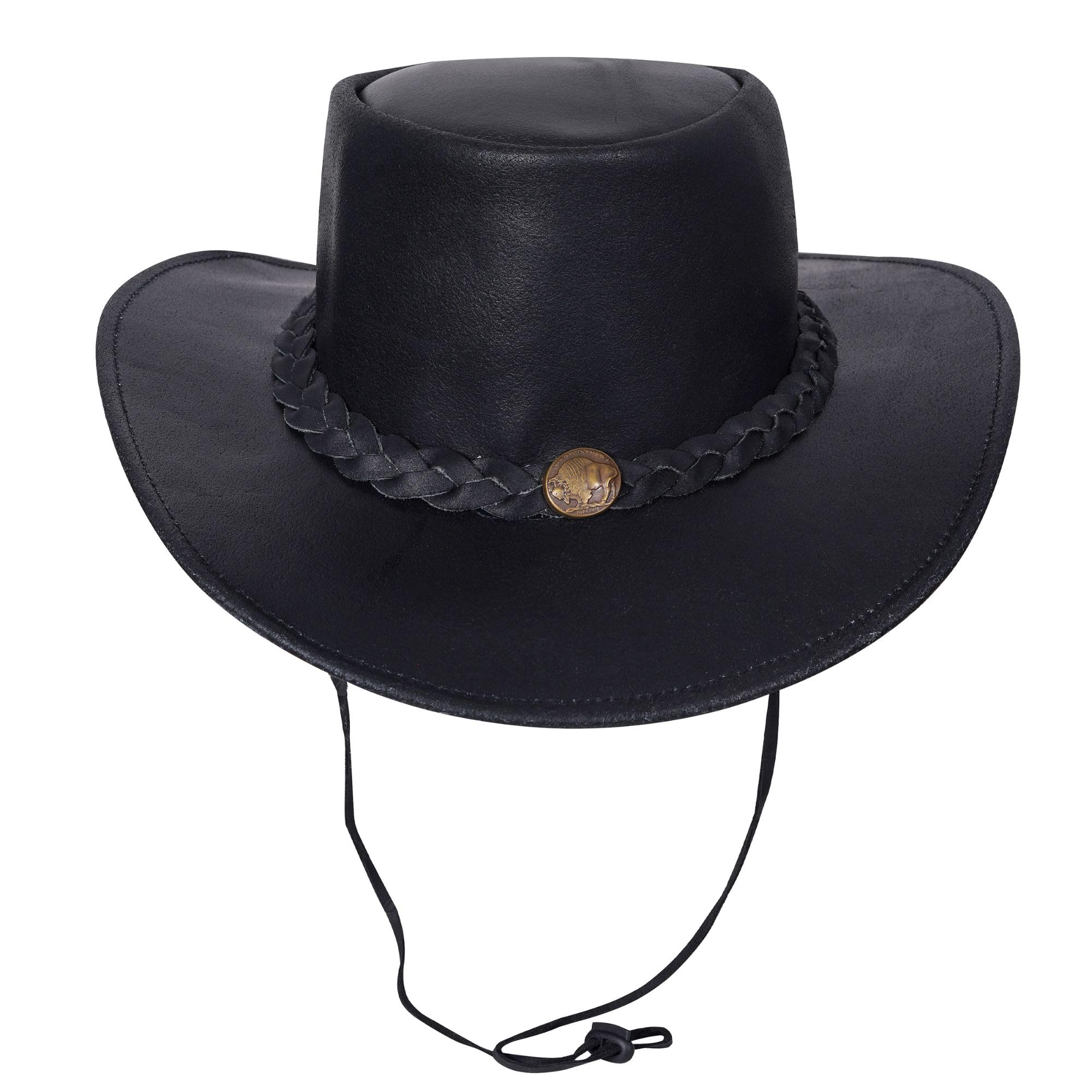 URBAN 5884 Cappello da Cowboy in Vera Pelle Plain, Cappello Western Uomo/Donna in Vera Pelle Bovina, Tesa Modellabile e Sottogola Regolabile