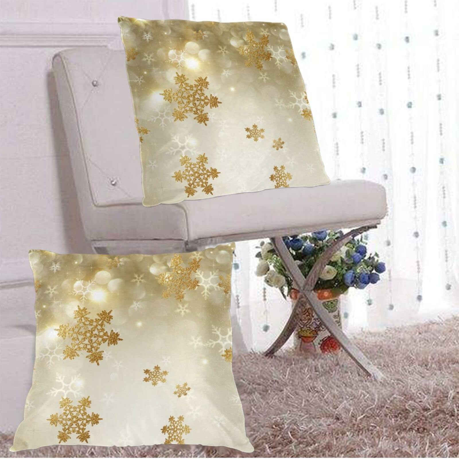 Set di 2 federe decorative in seta dorata con stampa natalizia