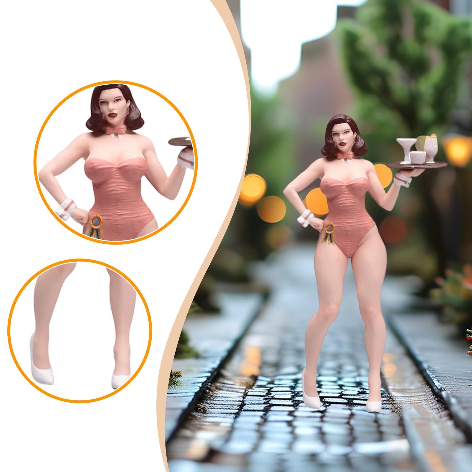 Maqueta a Escala 1:18 de Una Niña con Una Bandeja de Servir para Una Maqueta de Ferrocarril.