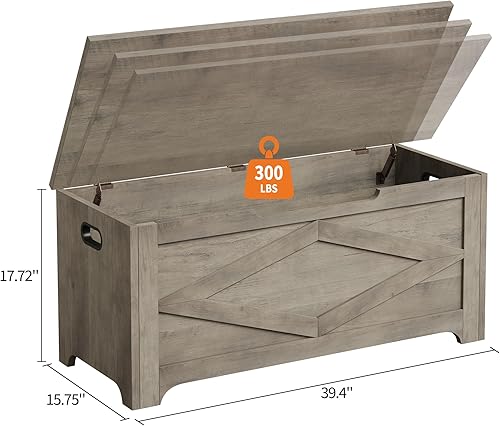 Miniatura 31 de GAOMON Baúl de almacenamiento, baúl de almacenamiento de madera con marco de metal, banco de zapatos de entrada con cojín, organizador de Marrón