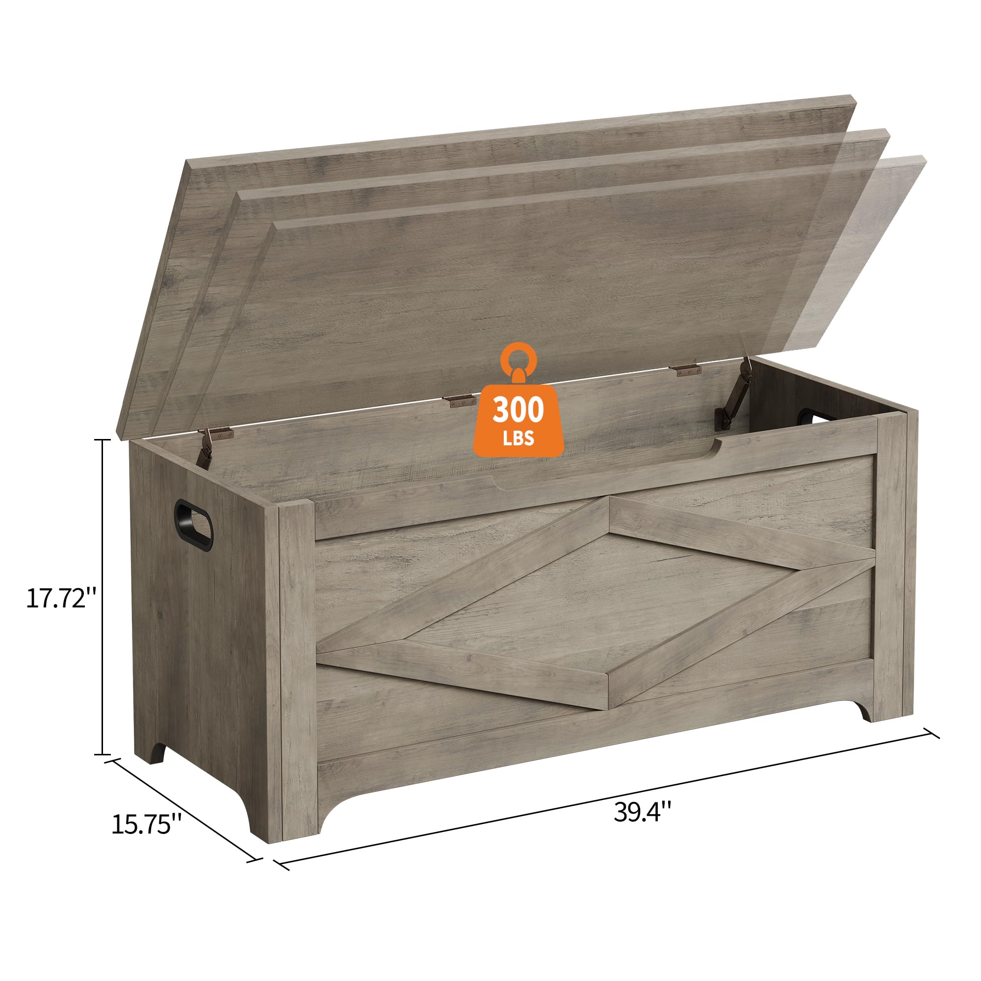 GarveeHome Graue Sitzbare Aufbewahrungsbox im Bauernhaus-Stil, 136kg Tragfähigkeit, Großkapazität Für Spielzeug & Kleidung, Für Kinderzimmer & Wohnzimmer, Größe 100 x 40 x 45 cm