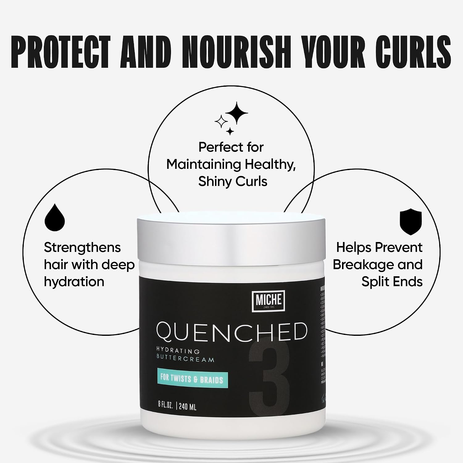 Miche Beauty Quenched Hydrating Buttercream – Hair Cream for Curly Hair, Wavy Hair, & Fine Hair – Frizz Control, Moisturizing Styling Cream, Hydrating Hair Cream, and Coconut Scented.