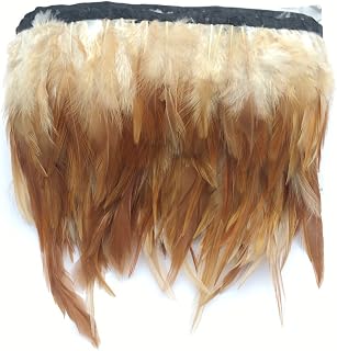 Sowder 2 Yards Natural Rooster Hackle Feather Trim Fringe 4-6" in Width Dress DIY Decoration(Natural)
