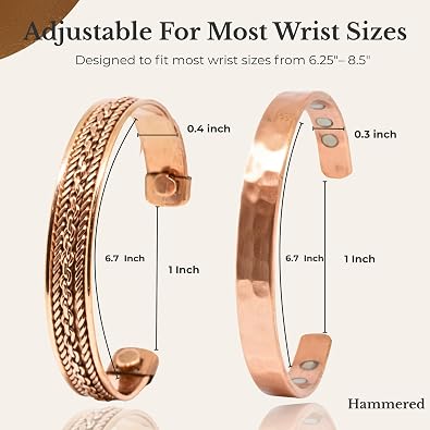 Pure Copper Bracelets - for Men and Women | Set of 2 | Gift Box | Handmade, 100% Copper, Adjustable| Fathers Day