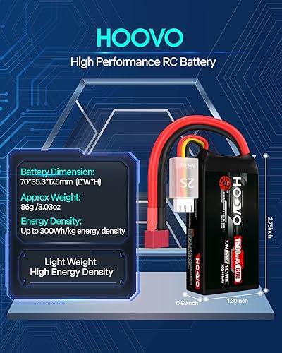 Miniatura 4 de HOOVO Paquete de batería Lipo RC 2S 7.4V 1500mAh 60C con conector T para RC Barco, Camión, Helicóptero RC, Avión, Quadcopter, UAV, Dron, FPV Racing