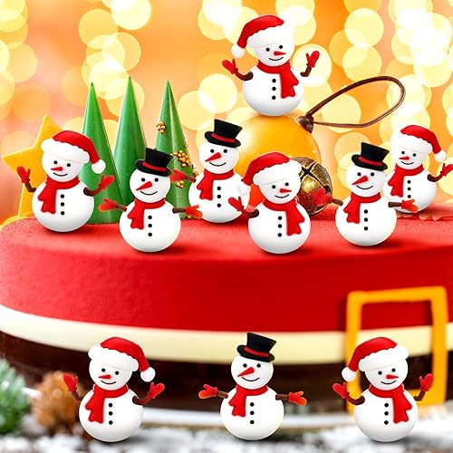 Miniatura 6 de Liliful 36 piezas de decoración de muñeco de nieve de Navidad en miniatura, figuras coleccionables de mesa para Navidad, fiestas, estantes, regalos,