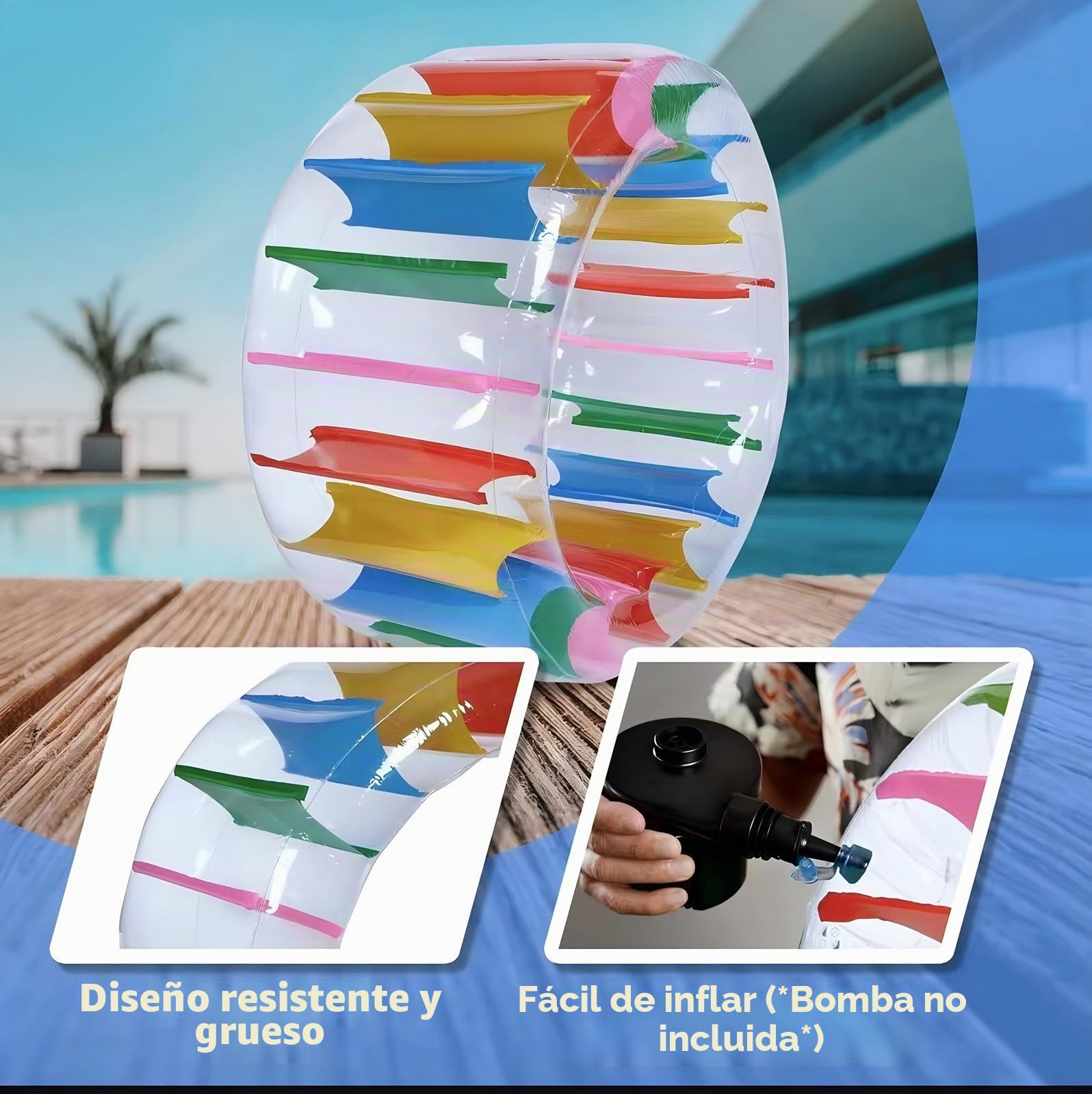 120CM Rueda Hinchable de Agua, Flotador Adulto para Piscina y Playa, Rodillo Inflable Gigante, Colchoneta Piscina, Barca Hinchable para Niños