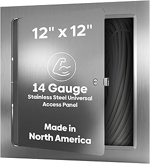 Best 12” x 12” Universal Stainless Steel Access Panel with One Piece Trim Flange, 14-Gauge Access Door for All Flush Surfaces, Rounded Corners, Hidden Hinge, Screwdriver Latch, AMZ-BA-UF-5000-SS