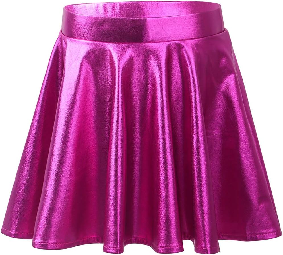 TTAO Girls Metallic Dance Skirts A-Line Flared Skater Skort Modern Dance Scooter Skirts Athletic Pleated Skirt
