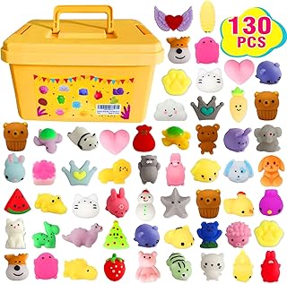 KINGYAO Kawaii Squishies, Mochi Squishy Toys Bulk 130 Pack for kids 3-7 8-12 Boys Girls Fidget Sensory Toys for Anxiety School Party Favors Birthday Gift Goodie Bag Christmas Animals Stocking Stuffers
