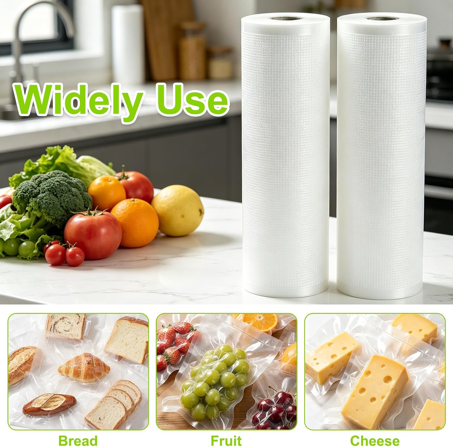 2 Rolls 11" x 50' Vacuum Sealer Bags for Food Storage